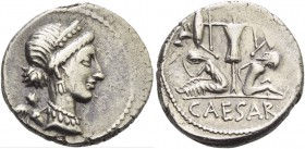 C. Iulius Caesar. Denarius, Spain 46-45, AR 3.91 g. Diademed head of Venus r.; behind, Cupid. Rev. Two captives seated at sides of trophy with oval sh...