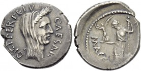 C. Iulius Caesar and P. Sepullius Macer. Denarius 44, AR 3.34 g. CAESAR – DICT·PERPETVO Veiled and wreathed head of Caesar r. Rev. P·[SEPVLLIVS] – MAC...