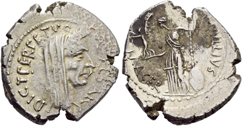 C. Iulius Caesar and P. Sepullius Macer. Denarius 44, AR 4.07 g. CAESAR – DICT·P...