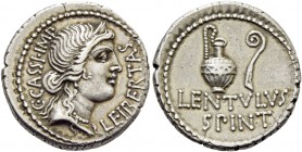 C. Cassius and Lentulus Spint. Denarius, mint moving with Brutus and Cassius 43-42, AR 3.93 g. C·CASSI·IMP – LEIBERTAS Diademed head of Libertas r. Re...