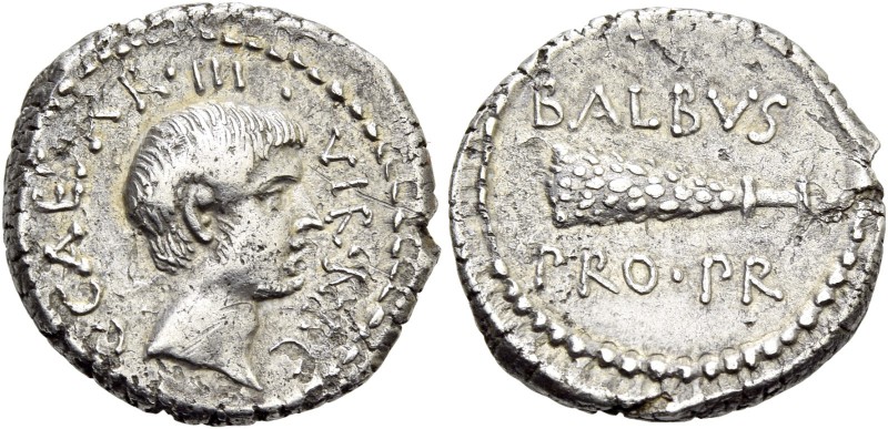 Octavian with L. Cornelius Balbus. Denarius, mint moving with Octavian 41, AR 4....