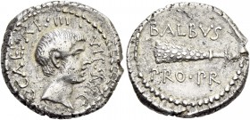 Octavian with L. Cornelius Balbus. Denarius, mint moving with Octavian 41, AR 4.02 g. C·CAESAR ·III·VIR·R·P·C Head of Octavian r. Rev. BALBVS – PRO·PR...