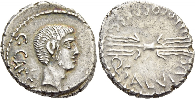 Octavianus and Q. Salvius. Denarius, mint moving with Octavian 40, AR 4.05 g. C·...