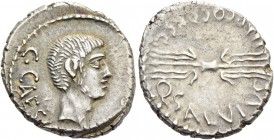 Octavianus and Q. Salvius. Denarius, mint moving with Octavian 40, AR 4.05 g. C·CAES[AR·III·VIR· R·P·C] Head of Octavian r. Rev. Q·SALVIVS IMP·COS DES...
