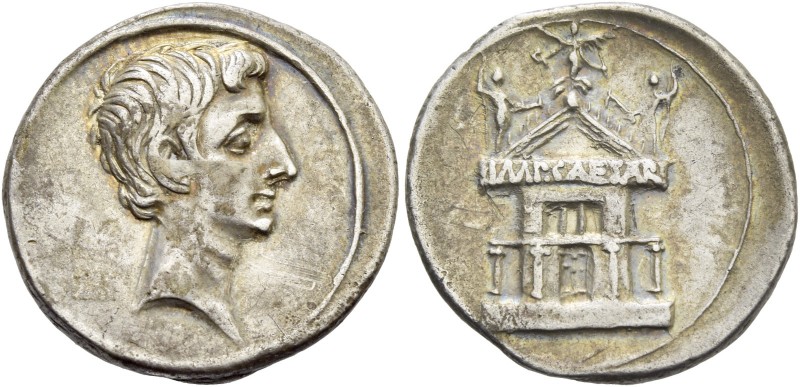 Octavian, 32 – 29 BC. Denarius, Brundisium and Roma (?) circa 29-27 BC, AR 3.65 ...