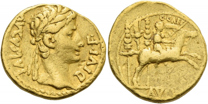Octavian as Augustus, 27 BC – 14 AD. Aureus, Lugdunum 8 BC, AV 7.75 g. Laureate ...