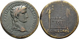 Octavian as Augustus, 27 BC – 14 AD. Sestertius, Lugdunum circa 9-14 AD, Æ 25.54 g. Laureate head r. Rev. Front elevation of altar of Lugdunum decorat...