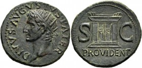 Octavian as Augustus, 27 BC – 14 AD. Divus Augustus. Dupondius circa 22/23-30 AD, Æ 11.00 g. Radiate head l. Rev. Altar. C 228. RIC Tiberius 81.
Green...