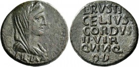 In name of Livia, wife of Augustus. Bronze, Pella or Dium 14-37, Æ 9.96 g. Diademed bust of Pietas (Livia ?) r. Rev. Legend. AMNG II, pl. 13, 29. RPC ...