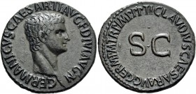 In the name of Germanicus, father of Gaius. As circa 50-54, Æ 10.04 g. Bare head r. Rev. Legend around S C. C 9. RIC Claudius 106.
Dark green patina a...