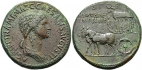 In the name of Agrippina Senior, mother of Gaius. Sestertius circa 37-41, Æ 29.09 g. Draped bust r., hair falling in long plait at the back. Rev. Carp...