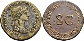 In the name of Agrippina Senior, mother of Gaius. Sestertius circa 50-54, Æ 28.77 g. Draped bust r.; hair falling in long plait at the back. Rev. Lege...