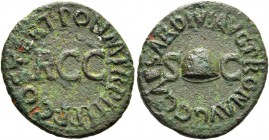 Gaius augustus, 37 – 41. Quadrans 39, Æ 2.64 g. Legend around RRC. Rev. Pileus flanked by S C. C 5. RIC 39.
Green patina and very fine

From the Ge...