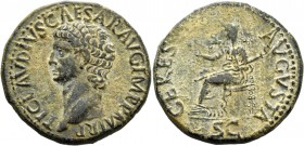 Claudius augustus, 41 – 54. Contemporary imitation dupondius 41-50, Æ 16.52 g. Bare head l. Rev. Ceres, veiled and draped, seated l. on throne, holdin...