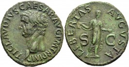 Claudius augustus, 41 – 54. As circa 41-50, Æ 11.47 g. Bare head l. Rev. Libertas standing facing, head r., holding pileus and l. hand extended. C 47....