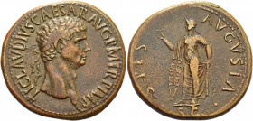 Claudius augustus, 41 – 54. Sestertius 41-54, Æ 27.03 g. Laureate head r. Rev. Spes, draped, advancing l., holding flower in upraised r. hand and rais...
