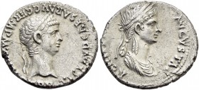 Claudius augustus, 41 – 54. Denarius 50-54, AR 3.48 g. Laureate head of Claudius r. Rev. Draped bust of Agrippina Minor r., wearing barley wreath. C 4...