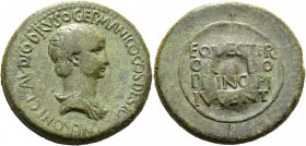 Nero caesar, 50 – 54. Sestertius, Thracian mint 50-54, Æ 28.61 g. Bare-headed, draped and cuirassed bust r. Rev. Legend on shield with vertical spear ...