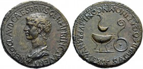 Nero caesar, 50 – 54. Dupondius, Thracian mint circa 50-54, Æ 16.47 g. Bare-headed and draped bust l. Rev. Sacrificial implements. C –. RIC Claudius 1...