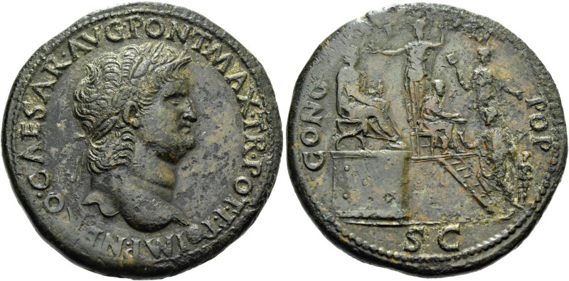 Nero augustus, 54 – 68. Sestertius, Lugdunum circa 66, Æ 24.57 g. Laureate head ...