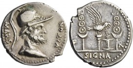 The Civil Wars, 68 – 69. Denarius, Gaul 68-69, AR 3.40 g. Helmeted and draped bust of Mars r. Rev. Aquila between two standards, altar to r.; in field...