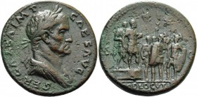 Galba, 68 – 69. Sestertius, Tarraco 71, Æ 25.90 g. Laureate and draped bust r. Rev. Galba, in military attire, standing r. on platform with officer; t...