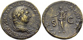 Vitellius, 69. Sestertius circa late April-December 69, Æ 27.81 g. Laureate and draped bust r. Rev. Pasx standing l., holding branch and cornucopiae. ...
