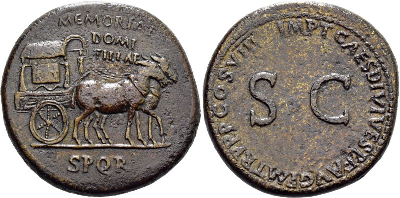 Domitilla, mother of Titus. Diva Domitilla. Sestertius 80-81, Æ 26.89 g. Carpent...