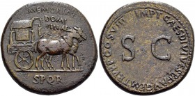 Domitilla, mother of Titus. Diva Domitilla. Sestertius 80-81, Æ 26.89 g. Carpentum drawn r. by two mules; in exergue, S P Q R. Rev. Legend around SC. ...
