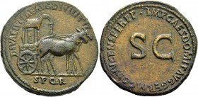 Julia, daughter of Titus. Diva Julia. Sestertius 92-94, Æ 24.11 g. Richly decorated carpentum drawn r. by two mules. Rev. Legend around large S C. C 1...