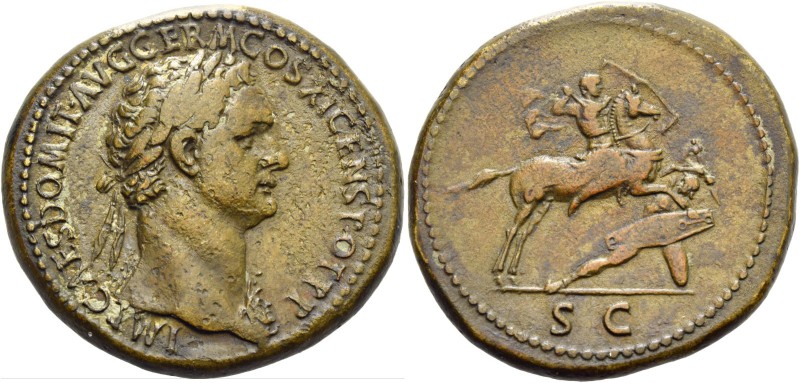 Domitian augustus, 81 – 96. Sestertius 85, Æ 24.97 g. Laureate bust r., with aeg...