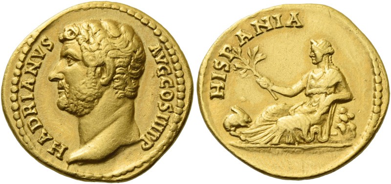 Hadrian augustus, 117 – 138. Aureus 134-138, AV 6.95 g. Bare head l. Rev. Hispan...