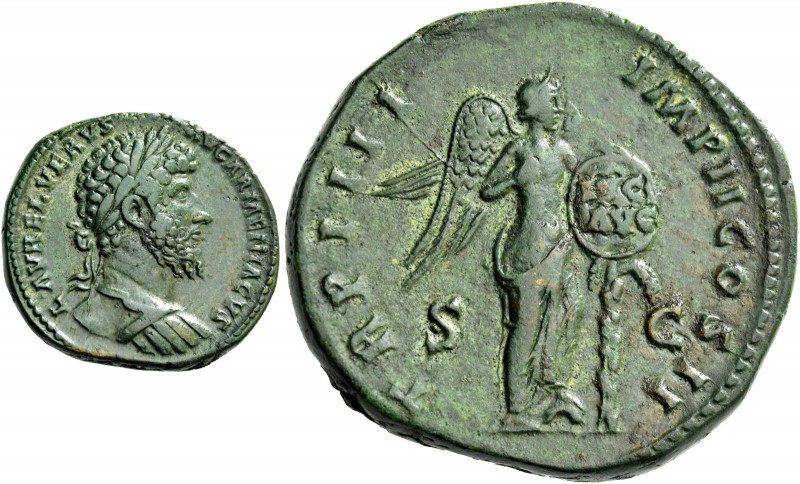 Lucius Verus, 161 – 169. Sestertius 163-164, Æ 23.25 g. Laureate and cuirassed b...