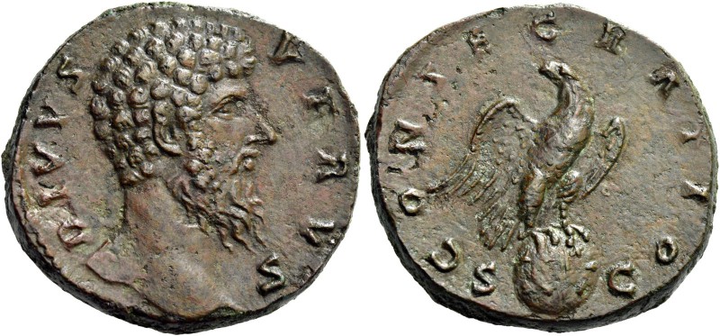 Lucius Verus, 161 – 169. Divus Lucius Verus. Sestertius after 169, Æ 24.10 g. Ba...