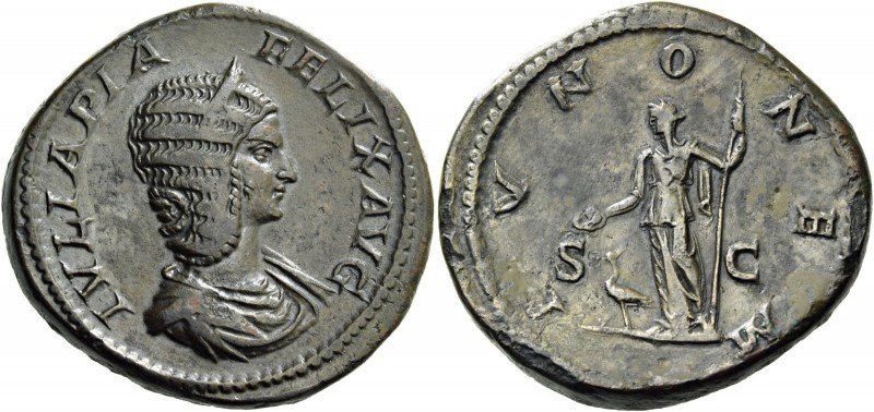 Julia Domna, wife of Septimius Severus. Sestertius 211-217, Æ 27.41 g. Diademed ...