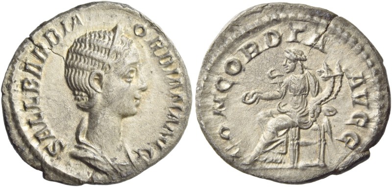 Orbiana, wife of Severus Alexander. Denarius 225, AR 2.86 g. Draped and diademed...