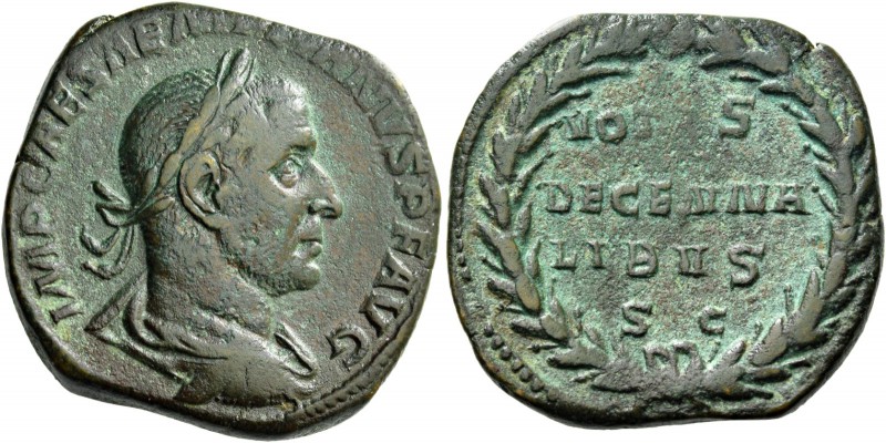 Aemilian, 253. Sestertius 253, Æ 17.68 g. Laureate and draped bust r. Rev. Legen...