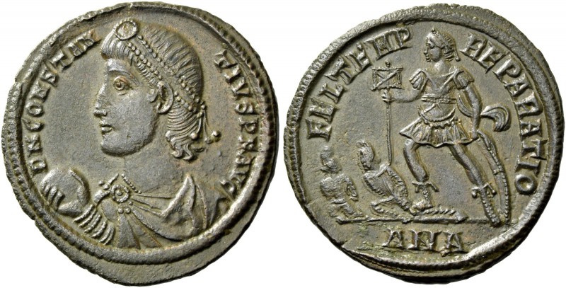 Constantius II, 337 – 361. Bronze, Antiochia 348-350, Æ 3.88 g. Pearl-diademed, ...