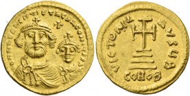 Heraclius, 5 October 610 – 11 January 641, with colleagues from January 613. Solidus circa 616-625, AV 4.48 g. Facing busts of Heraclius on l. and Her...