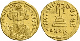 Constans II, September 641 – 15 July 678, with colleagues from 654. Solidus, 651-654, AV 4.42 g. Facing bust with long beard, wearing crown and chlamy...