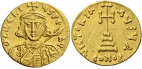 Tiberius III, Apsimar 698 – 705. Solidus 698-705, AV 4.28 g. Bearded and cuirassed bust facing, wearing crown with cross on circlet and holding spear ...