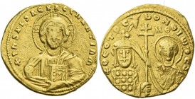 John I Tzimisces 969 – 976, with colleagues throughout the reign. Tetarteron 969–976, AV 4.01 g. Facing bust of Christ, with decorated nimbus, wearing...