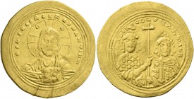 Basil II Bulgaroctonos, 976 – 1025, with Constantine VIII, co-emperor throughout the reign. Histamenon 1005-1025, AV 4.36 g. Bust of Christ facing wit...