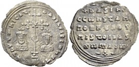 Basil II Bulgaroctonos, 976 – 1025, with Constantine VIII, co-emperor throughout the reign. Miliaresion 977-989, AR 2.67 g. Cross crosslet with centra...
