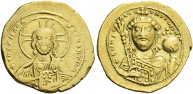 Constantine IX Monomachus, 11 June 1042 – 11 January 1055. Tetarteron 1042-1055, AV 3.96 g. Facing bust of Christ, nimbate, raising r. hand in benedic...