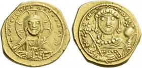 Constantine IX Monomachus, 11 June 1042 – 11 January 1055. Tetarteron 1042-1055, AV 3.95 g. Facing bust of Christ, nimbate, raising r. hand in benedic...