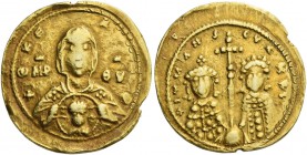 Romanus IV Diogenes, 1 January 1068 – September 1071 and associate rulers. Tetarteron 1068-1071, AV 3.70 g. Facing bust of the Virgin, wearing tunic a...