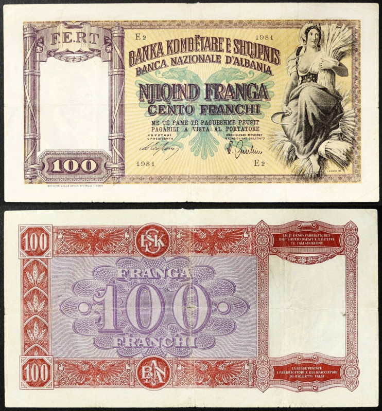 Albania, Kingdom, 100 Franga Ari, n.d. (1940), Italian occupation, Heavy folds, ...