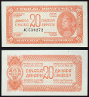 Yugoslavia, Democratic Federal, 20 Dinara, 1944, Partisans WW2, Folds, creases, Pick 51, VF+