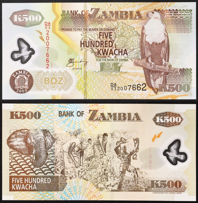 Zambia, Republic, 500 Kwacha, 2003, Polymer, Pick 43b, UNC